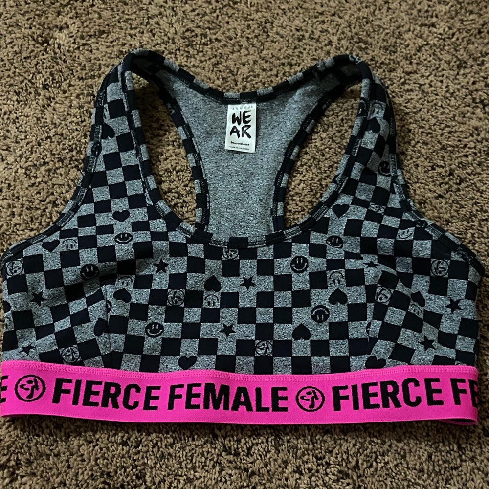 Checkered Zumba Sports Bra - Black and Pink